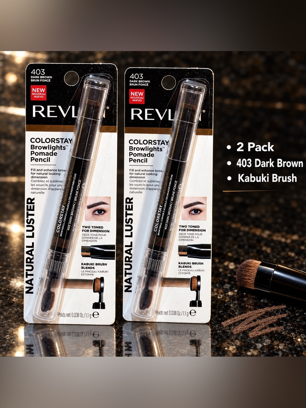 2 Pack Revlon ColorStay Browlights Pomade Pencil 403 Dark Brown